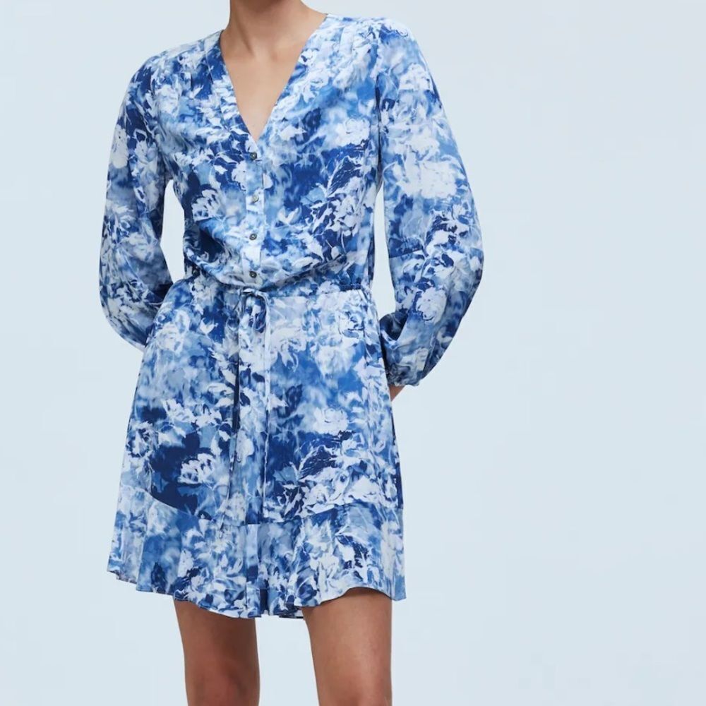 NWT Madewell Depeche Blue Floral Shirtdress 12